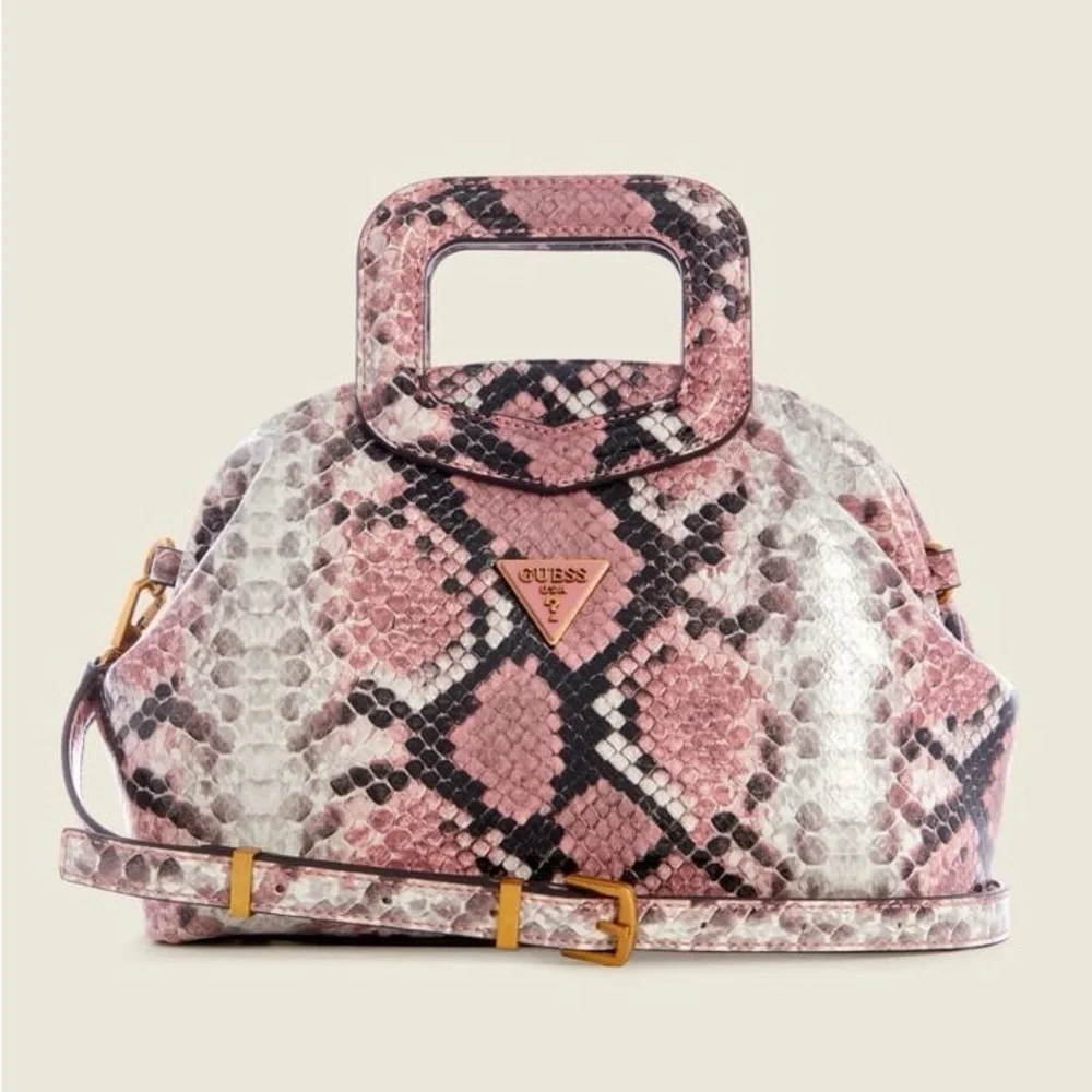 New GUESS Errin Snakeskin Small Frame Satchel